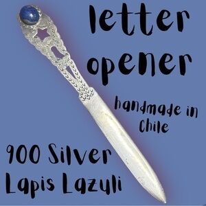Vintage Antique Hand Stamped 900 Silver Letter Opener with Lapis Lazuli Stone
